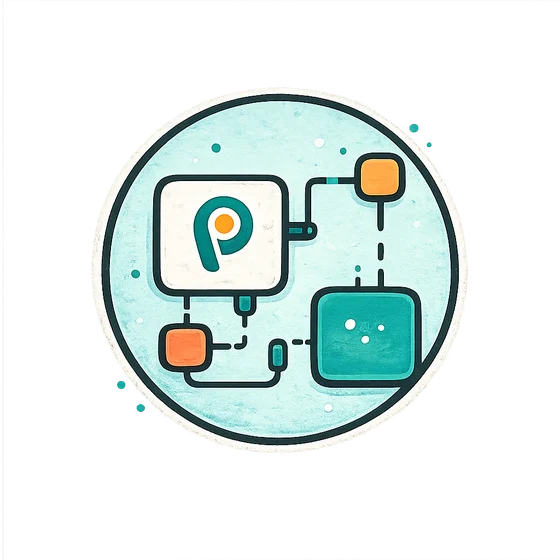 Hand-drawn connected workflow illustration